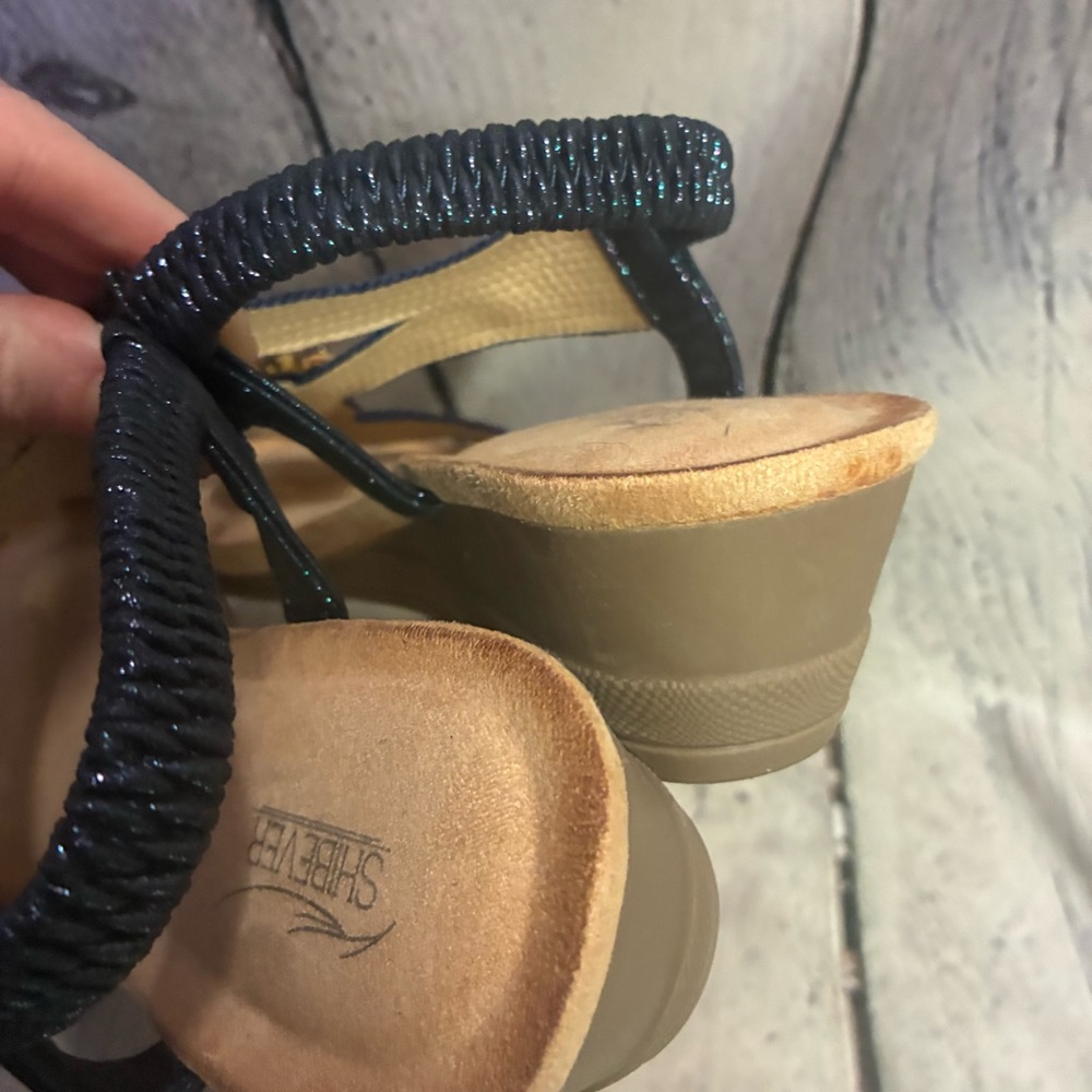 SHIBEVER Glitter Sandals‎ WMS 40 Rhinestone Casual Open Toe Wedge Slingback Blue - Picture 5 of 10